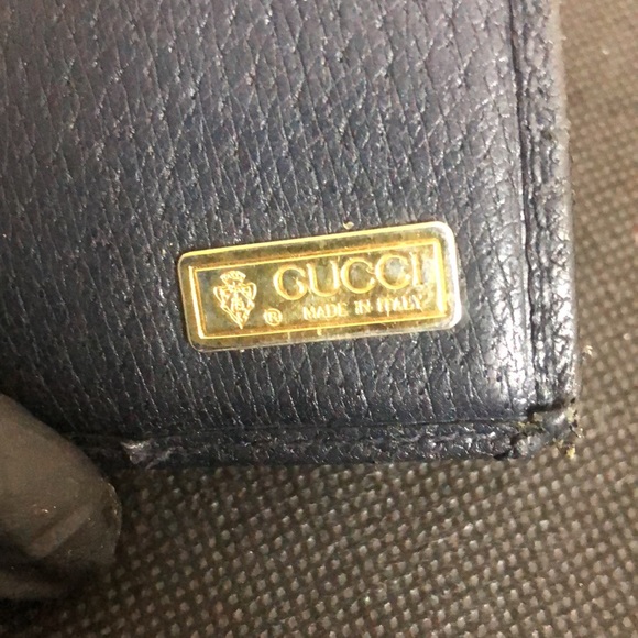 M GUCCI GG Web Navy Blue Grey Coated Canvas Leather Long Bifold Wallet Vintage - Picture 4 of 15